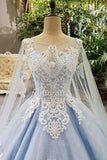 2024 Tulle Tiffany Blue Wedding Dresses Lace Up With Appliques And Beads PZCCX2A6