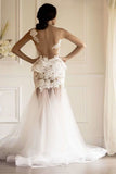 2024 Mermaid Scoop Wedding Dresses Tulle With Applique Sweep P9R142CS