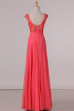 2024 Chiffon & Lace Scoop Prom Dresses A Line With Beading Floor PYN1FZ3Q