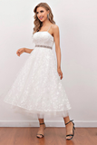 White Lace Midi Prom Dress