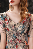 Short Sleeves V-Neck Printed Pattern Homecoming Dress