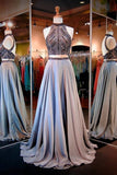 2024 Prom Dresses High Neck Beaded Bodice A Line Chiffon PJYXDACC