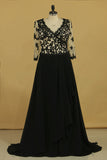 2024 Plus Size Black Mother Of The Bride Dresses V Neck A Line Chiffon With PX6ZZZAC