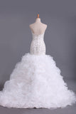 2024 Sweetheart Wedding Dresses Mermaid Organza With Beads And Rhinestones