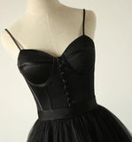 Charming Black Spaghetti Straps Sweetheart Tulle Evening Dresses, Formal STK15626