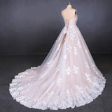 Ball Gown Strapless Wedding Dresses with Lace Applique, Lace Up Bridal Dress STK15071