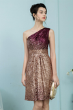 Glitter Omber Gold One Shoulder Short Sequines Pleats Homecoming Dress