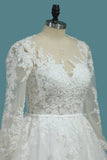 2024 Long Sleeves Scoop Tulle A Line Wedding Dresses With Applique PLM56263