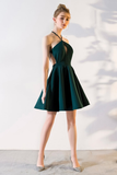 A-Line V-neck Knee-Length Hunter Satin Homecoming Dress