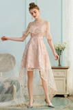 High Low A-Line Spaghetti Straps Ice Pink Lace Homecoming Dress