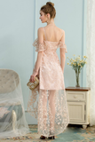 High Low A-Line Spaghetti Straps Ice Pink Lace Homecoming Dress