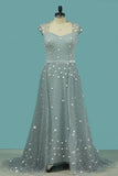 2024 Prom Dresses Mermaid/Trumpet Tulle With Applique And Pearls Sweep PZM3RYCX