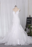 2024 Wedding Dresses V Neck Open Back Tulle With Applique And PB93GSYR