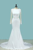 2024 Wedding Dresses Mermaid Scoop Long Sleeves Elastic Satin P5Y94XL3