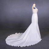 Mermaid Sheer Neck Mermaid Long Wedding Dress with Appliques, Wedding Gowns STK15265