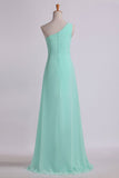 2024 Evening Dresses One Shouder Pleated Bodice Column Chiffon With Beads