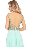 2024 Open Back V Neck Beaded Bodice Prom Dresses A Line Chiffon PAEP4SZ1