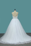 2024 A Line Wedding Dress Halter Beaded Straps And Waistline Tulle P9SZTYB7