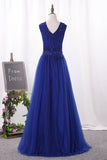 2024 Prom Dresses A Line Scoop Tulle With Beading PYYEF626