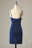 Sheath Short Homecoming Dress Backless Navy Blue Cocktail Dress