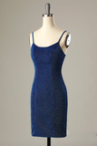 Sheath Short Homecoming Dress Backless Navy Blue Cocktail Dress