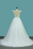 2024 A Line Spaghetti Straps Wedding Dresses Tulle & Lace With Applique P7DNS6EG