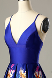 A-Line V-neck Spaghetti Straps Royal Blue Homecoming Dress