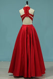 2024 Two Pieces Prom Dresses Satin With Applique Floor Length PGLPDMRY