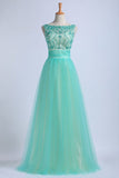 2024 Prom Dresses Scoop Floor Length Tulle With P6KYMZJF