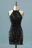 Glitter Sequin Halter Homecoming Dress