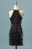 Glitter Sequin Halter Homecoming Dress