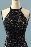 Glitter Sequin Halter Homecoming Dress