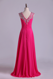 2024 Graceful Beaded&Ruffled Prom Dress V Neck Chiffon Floor Length