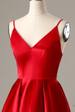 A-Line Spaghetti Straps Short Red Homecoming Dress with Pockets