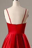 A-Line Spaghetti Straps Short Red Homecoming Dress with Pockets