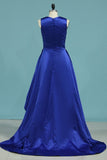 2024 Asymmetrical Scoop Prom Dresses A Line Satin PQG2BZC5