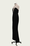 Sexy Black Mermaid V Neck Strapless Prom Dresses with Slit, Evening STK15663