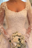 Amazing Long Sleeves Ball Gown Long Ivory Lace PH5GCBQE