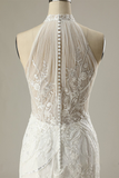 Mermaid Sleeveless Appliques High Collar Wedding Dress