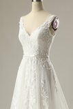 V-Neck Sleeveless Applique Backless Wedding Dress