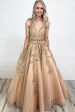 2024 Prom Dress Tulle A-Line V-Neck Sweep Train PLFSYBQL