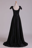 2024 Deep V-Neck Evening Dresses A-Line Satin With Bow-Knot & PKC7Q35C