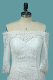 2024 Lace Mermaid Boat Neck 3/4 Length Sleeves Wedding Dresses PMFGPRR6