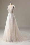 Lace Applique Cap Sleeve Long Wedding Dress