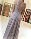 Elegant High Neck Open Back Sleeveless With Lace Appliques Prom Dresses