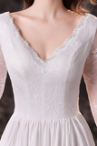 A-Line V-Neck Long Sleeve Ombre Red Lace Wedding Dress