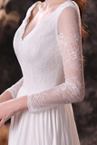 A-Line V-Neck Long Sleeve Ombre Red Lace Wedding Dress