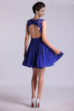 2024 Hot Selling Homecoming Dresses Scoop A-Line Short/Mini Chiffon Dark Royal P8RLJ966