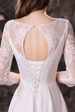 Simple Elegant Chiffon Ombre Lace Wedding Dress with Sleeves