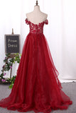 2024 Off The Shoulder Prom Dresses Organza With Appliques Asymmetrical